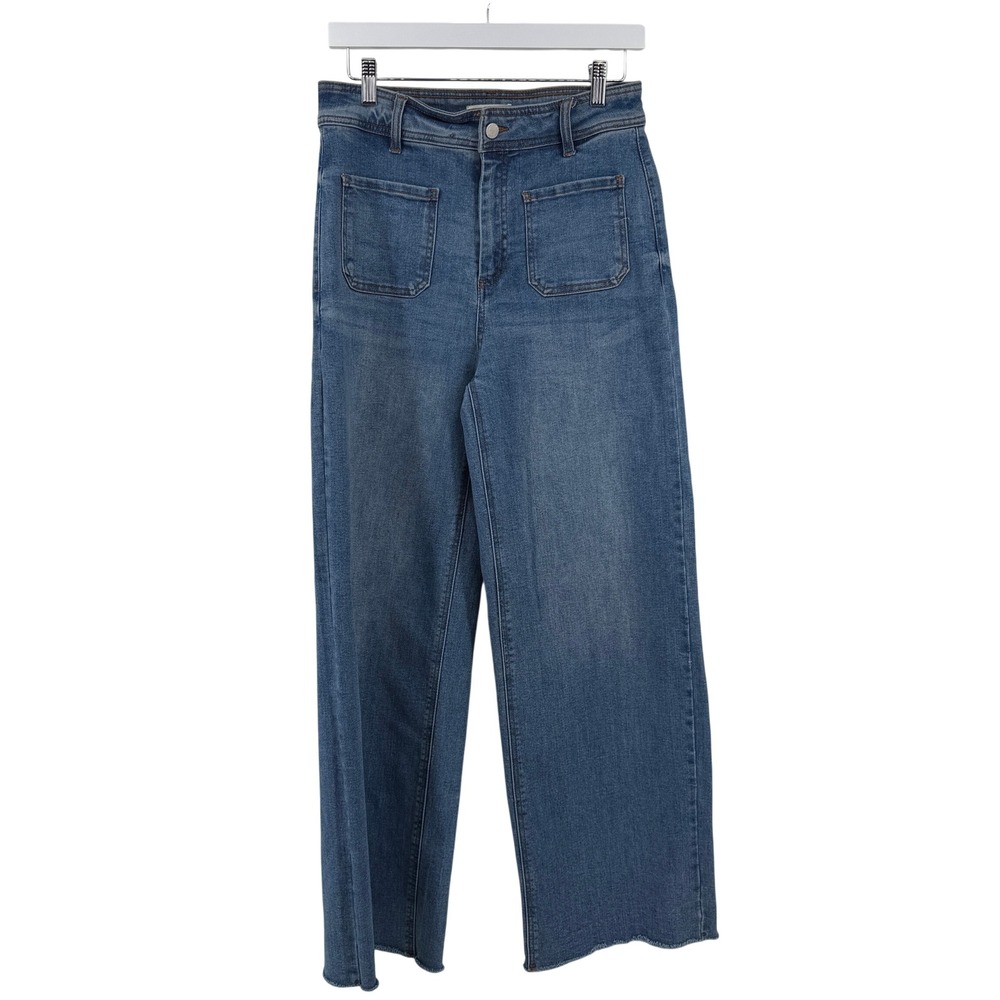 OAT New York Jeans High Rise Wide Leg 8/29 Blue Womens Patch Pocket Raw Hem